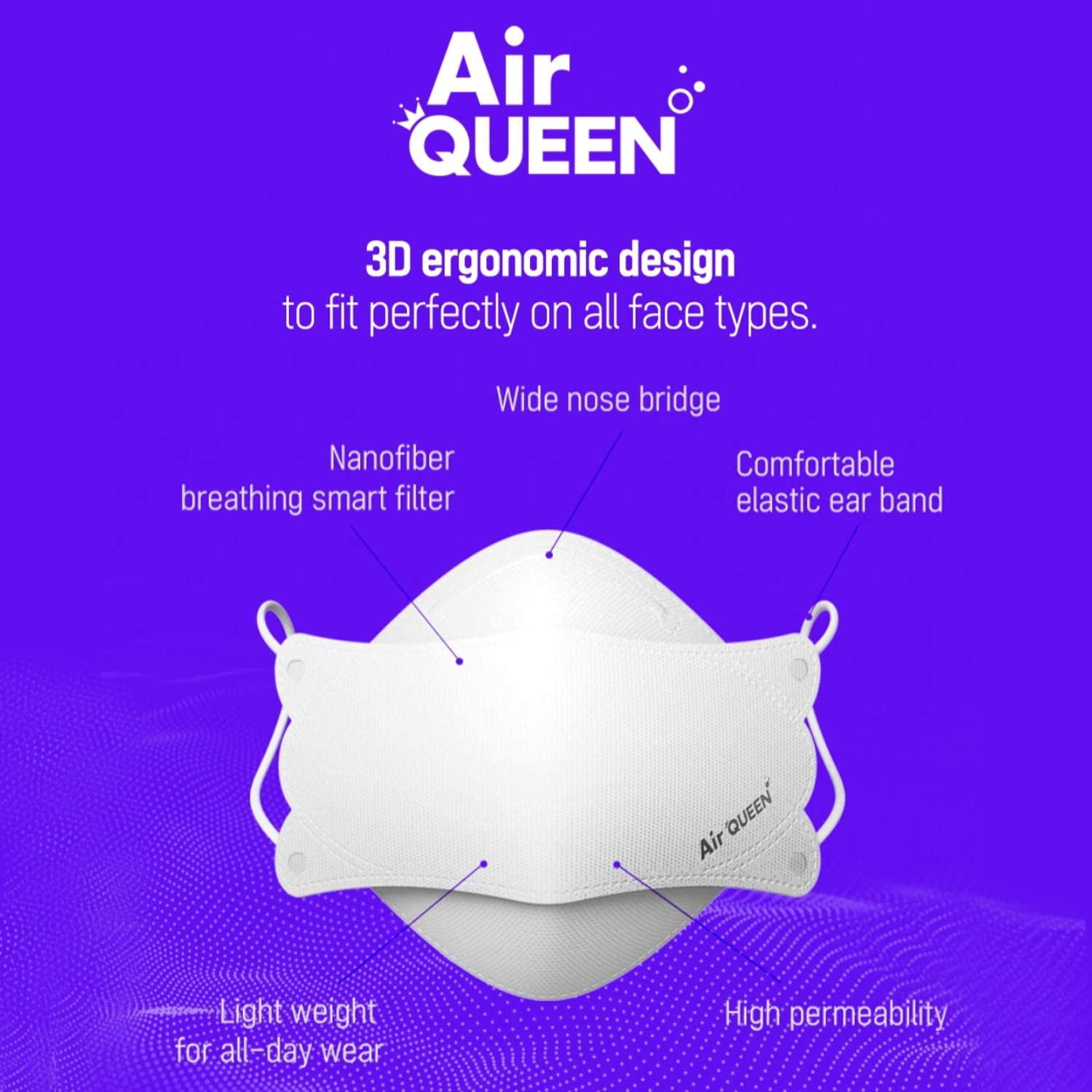 Air Queen 3-Layer Nano-Filter Face Mask for Adults, Breathable Face Mask, Re ble Face Mask