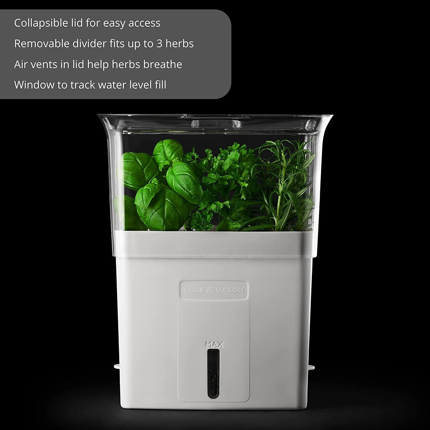 Cole & Mason Herb Saver Container with Dividers | Clear Acrylic Pod for Fridge | Keeps Herbs Fresh Longer