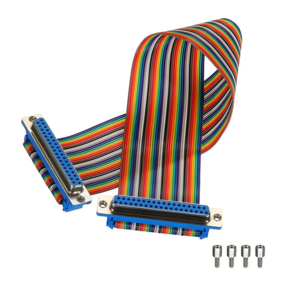 1 Pcs IDC Rainbow Wire Flat Ribbon Cable DB37 Female to DB37 Female 11.8 Inch Length 2.54mm Pitch