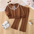 thumbnail image 2 of TOWED22 Toddler Girl Fall Winter Clothes Baby Crewneck Print Sweatshirts Pants Set Long Sleeve Outfits Set,Khaki,7-8 Y, 2 of 9
