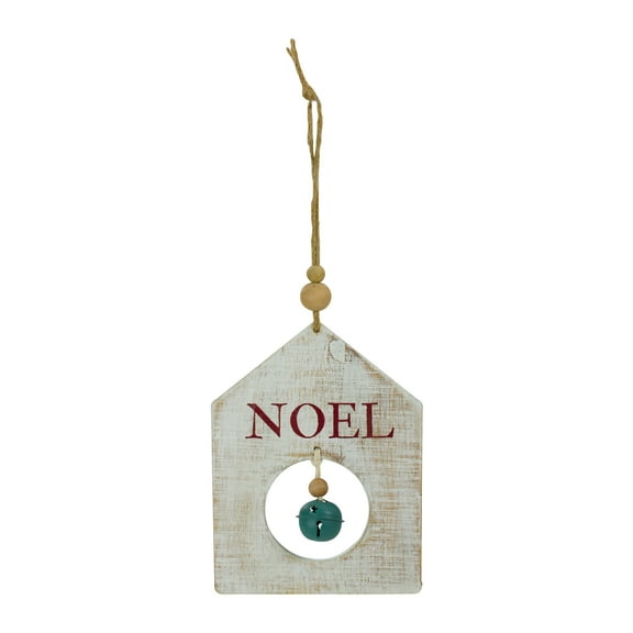 Northlight Rustic Wooden "NOEL" with Bell Christmas Tag Ornament - 8" - Green and White