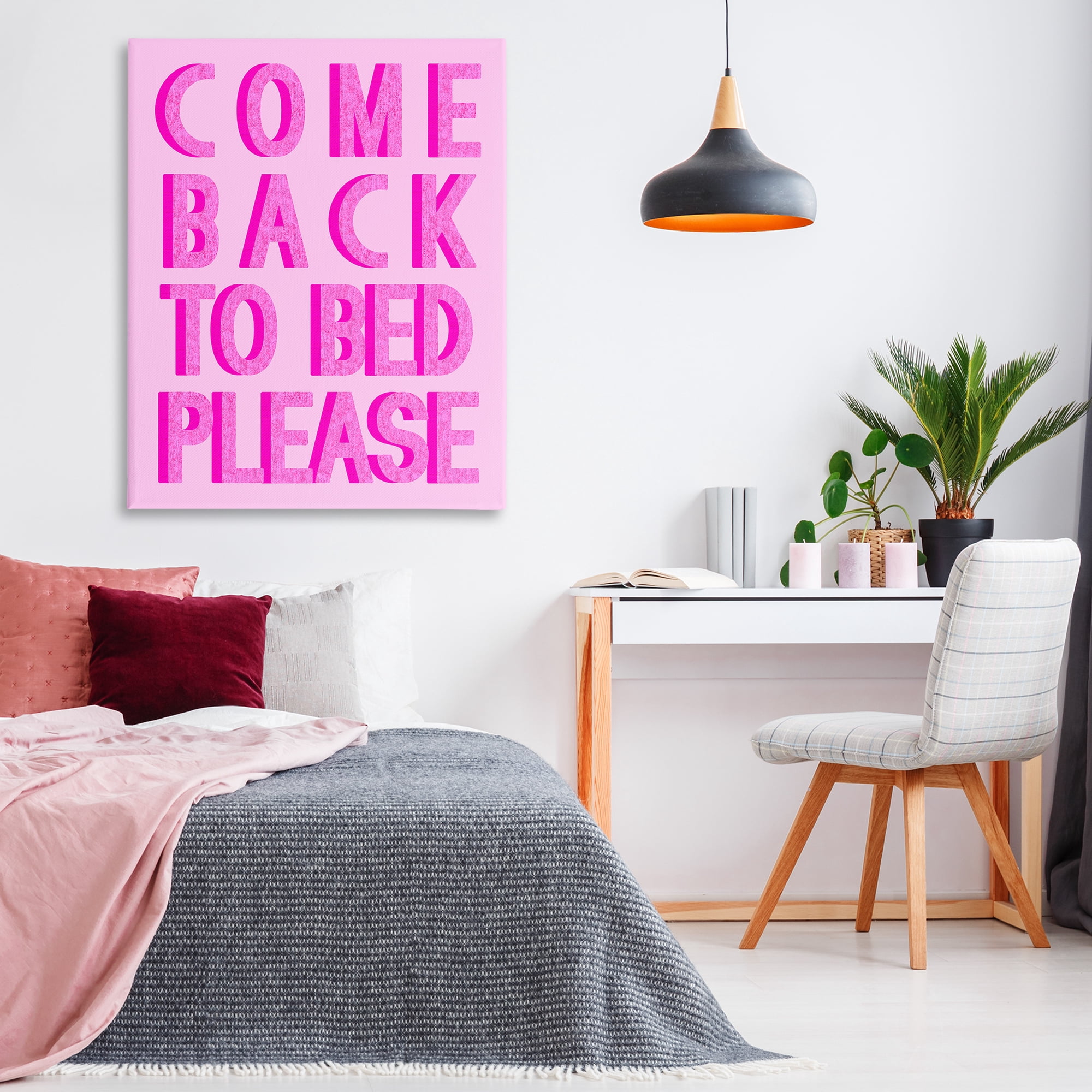Stupell Industries Purple Back to Bed Typography Painting Gallery Wrapped Canvas Art Print Wall Art, 36 x 48