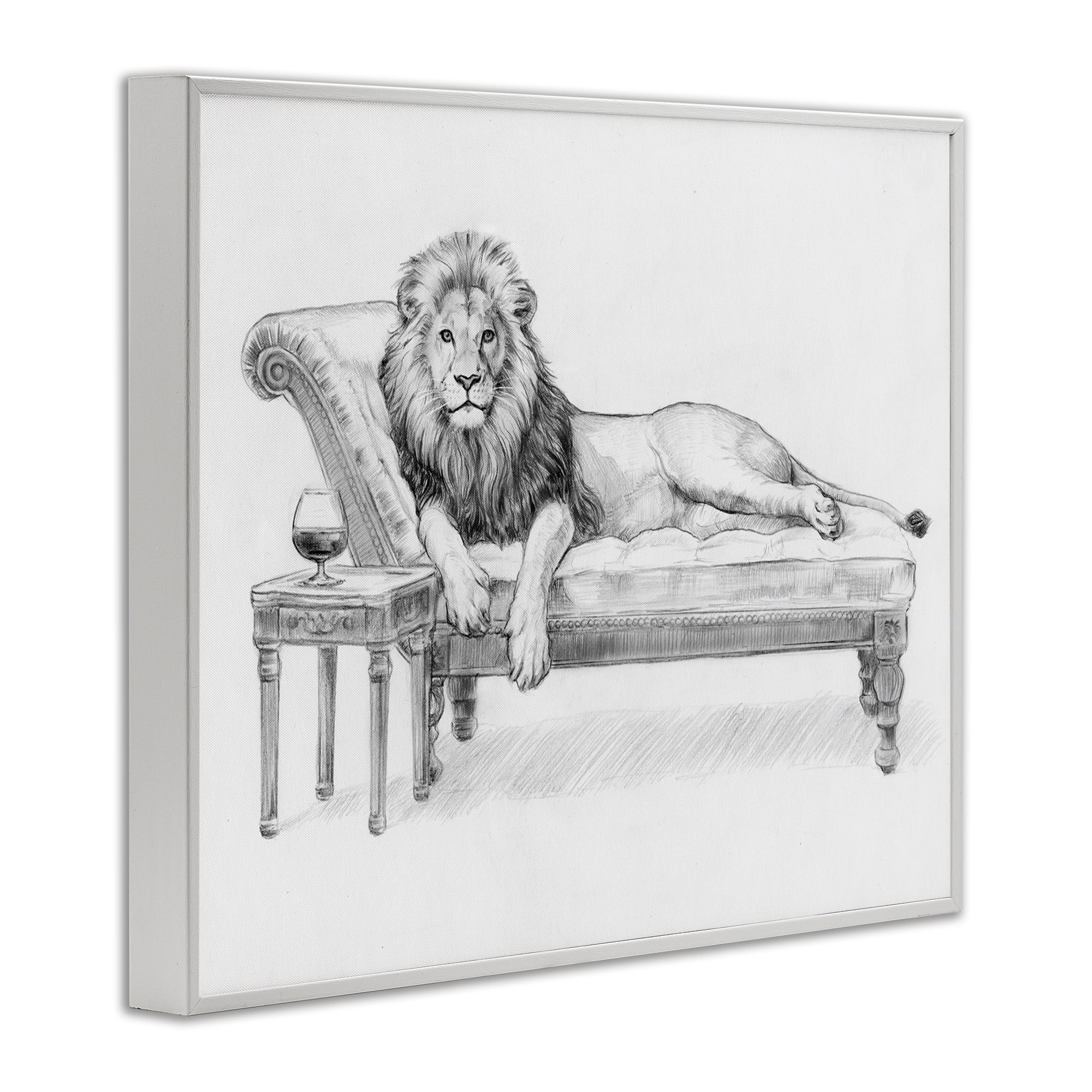Stupell Industries Lounging Beast Lion White Framed Giclee Art, design by Victoria Barnes