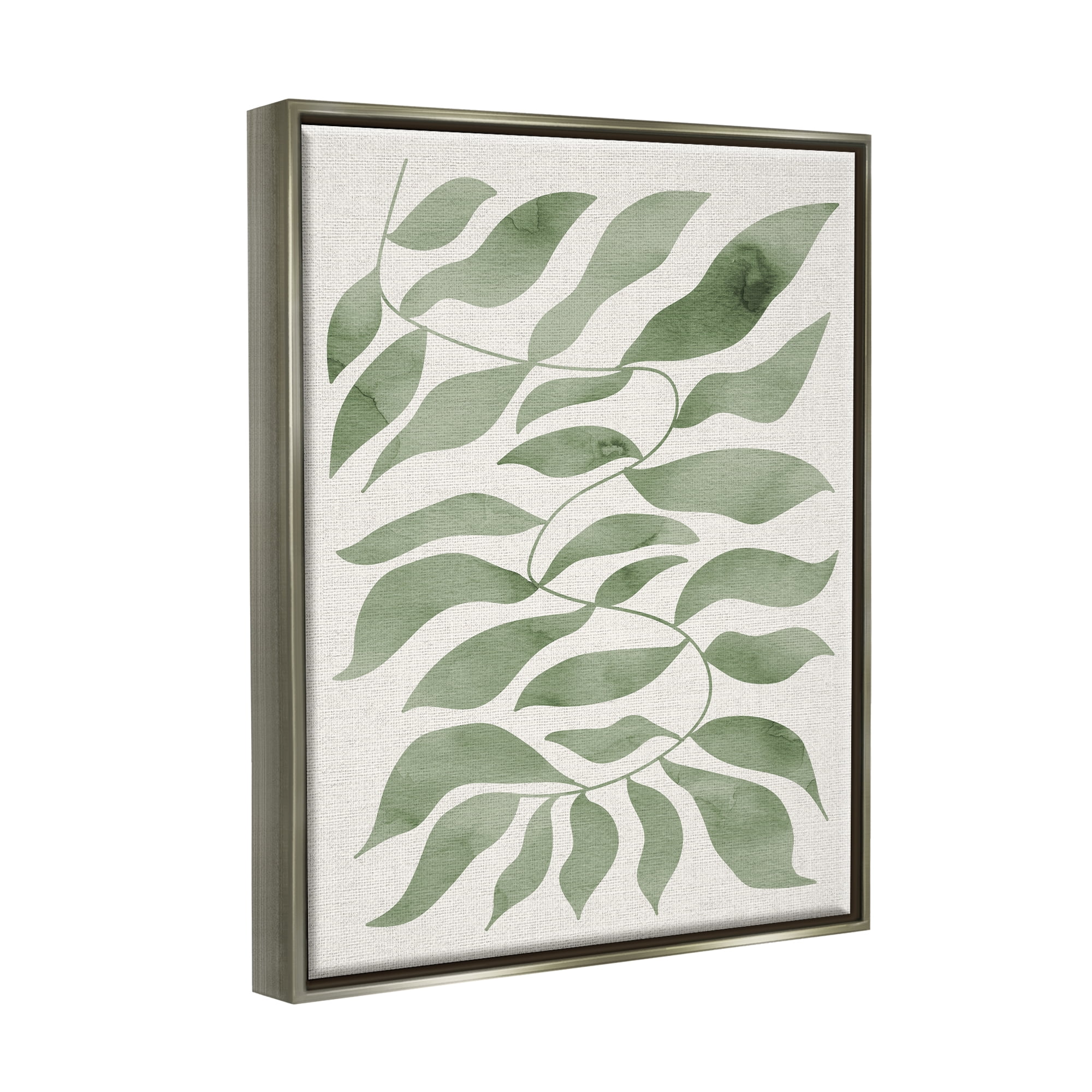 Stupell Industries Boho Plant Leaf Sprig Botanical & Floral Painting Gray Floater Framed Art Print Wall Art, 17 x 21