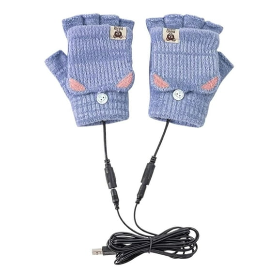 WMGHA Women's & Men's USB Heated Gloves Knitting Hands Full & Half Heated Fingerless Heating Warmer with Button Washable Design,Clamshell Design for Typing/Outdoor
