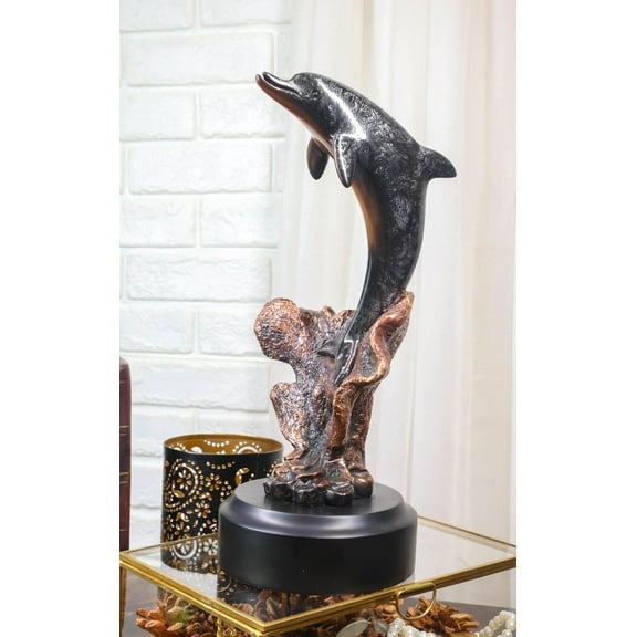 Marine Sea Dolphin Jumping Out Of Water Bronze Electroplated Resin Figurine