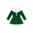 thumbnail image 3 of ZDHoor Girls Miss Santa Costume Christmas Theme Party Velvet Long Sleeve Pompoms Dress Green 14, 3 of 7