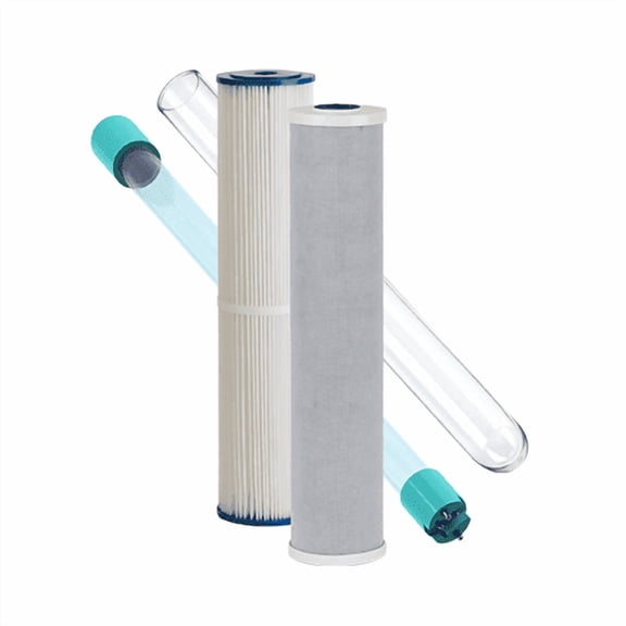 Kind Water Whole House Replacement Filter Set – Sediment, Carbon Block, UV Replacement Lamp & Quartz Sleeve – Fits E-3000 and E-1000 Systems