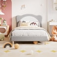 thumbnail image 3 of Ourlova Twin upholstered Bed Frame for - Adjustable Scallop Headboard with Velvet Platform - No Box Spring Needed-Gray + White, 3 of 7