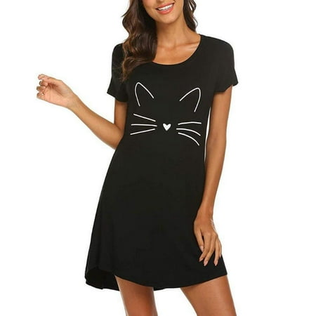 

Summer Womens Sleepwear Nightgowns O-neck Short Sleeve Sleepshirt Letter Print Sleepdress Loose Comfy Pajama Sleepwear