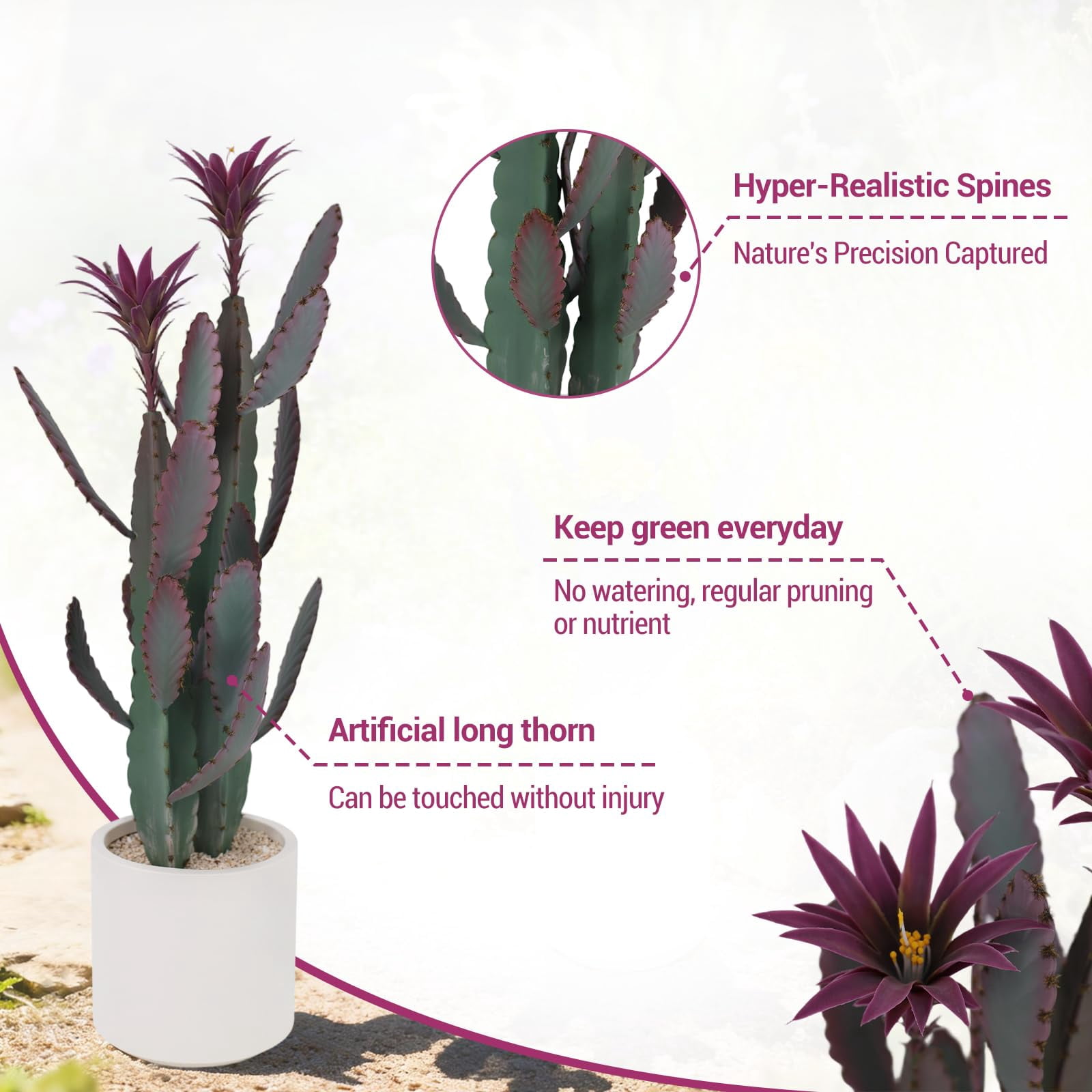 Accreate Artificial Cactus Plant, Faux Desert Cacti Potted Plant with Planter, Realistic Texture Tall Fake Plant for Home Office Living Room Bedroom Foyer Porch Decor