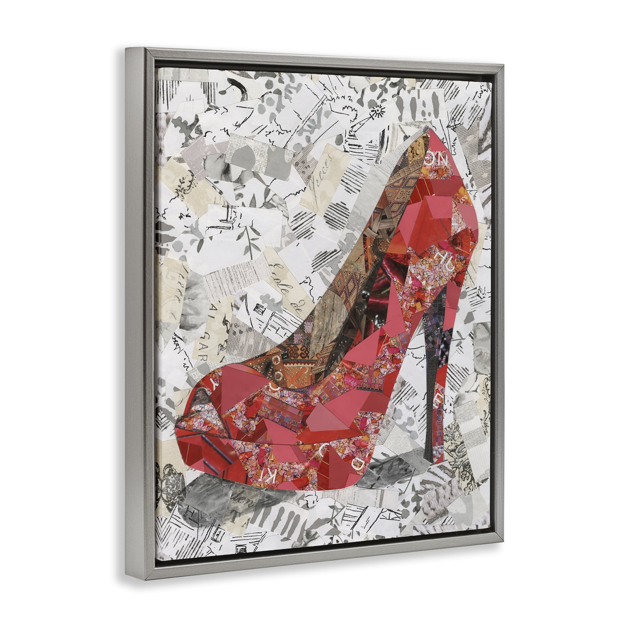 Stupell Industries Eclectic Glam Heel Fashion Painting Gray Floater Framed Canvas Art Print Wall Art, 17 x 21