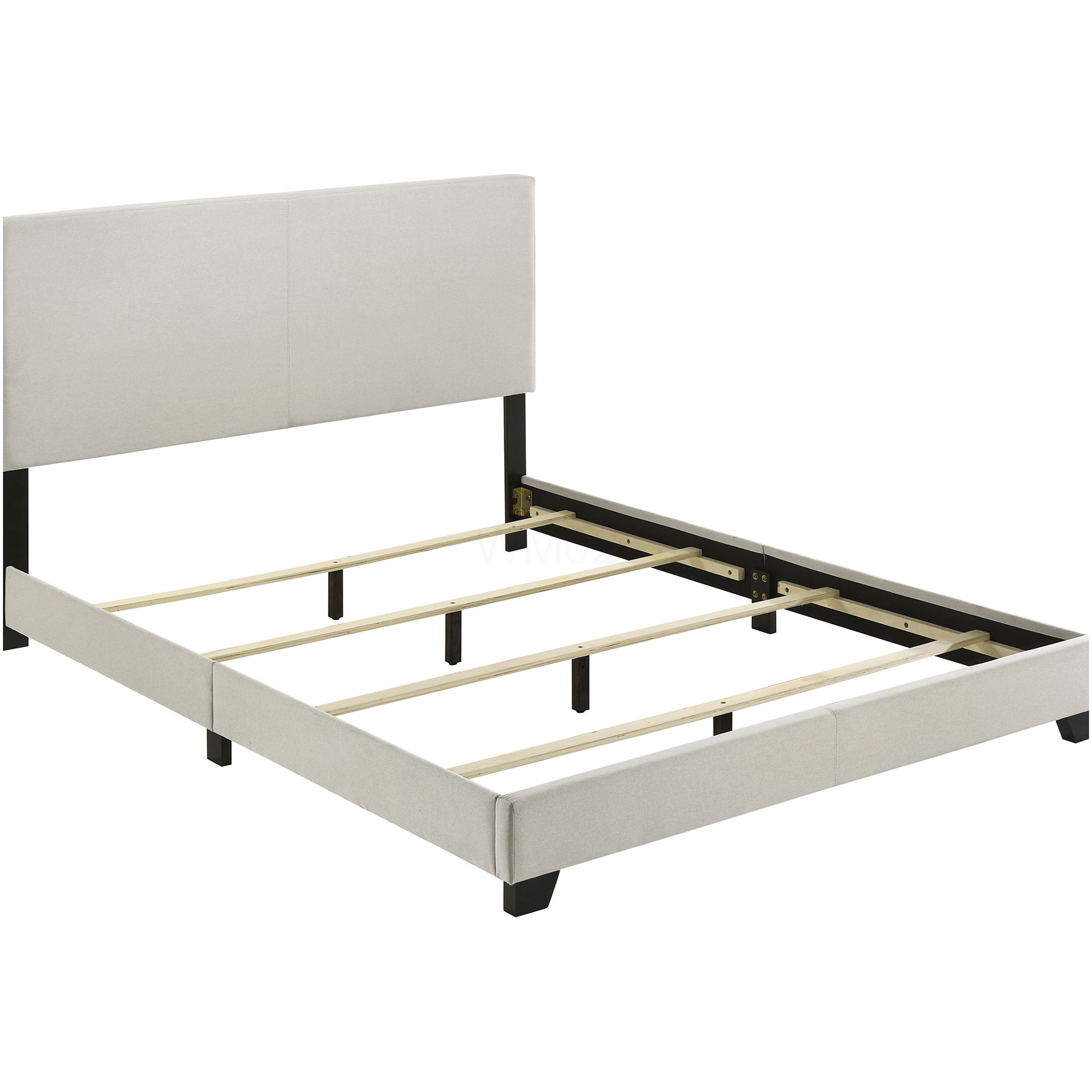 Queen Upholstered Bed Frame with Padded Headboard, Cream Fabric Platform Bed, No Box Spring Needed, Wood Slat Support, Modern Bedroom Furniture