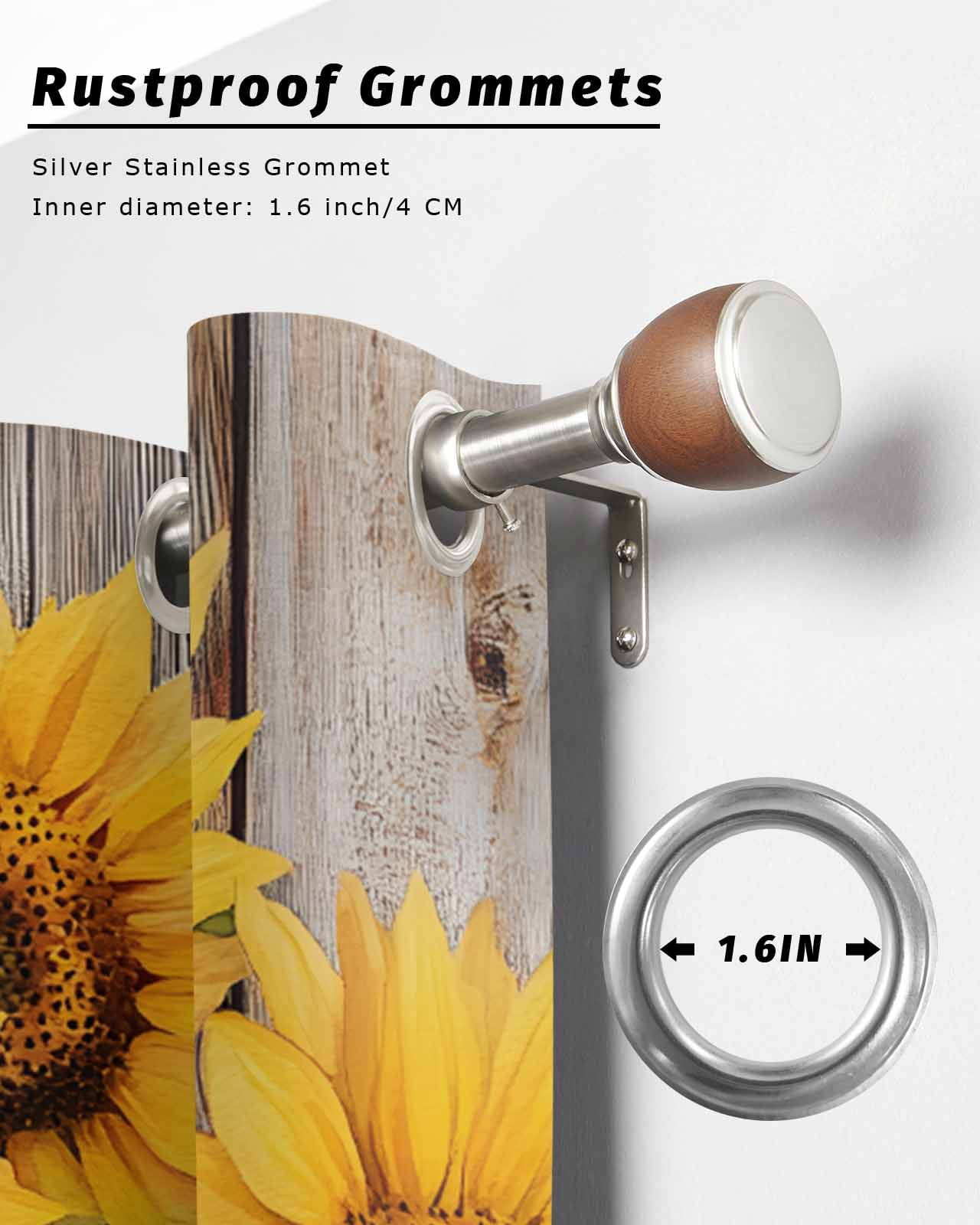 nqOlkjepod Outdoor Curtains for Patio Waterproof, Retro Sunflower Outdoor Privacy Panels Grommet, Spring Summer Vintage Botanical Wood Blackout Outside Curtains for Porch/Cabana 54"x95", 1 Panel