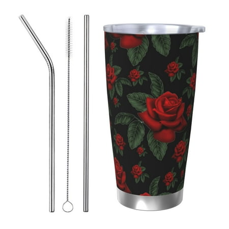

Junzan Roses for 20oz Stainless Steel Insulated Car Cup with Spillproof Lid - Insulated Coffee Mug Thermal Cup-Straw Three-piece Set