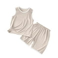 thumbnail image 4 of Summer Savings Clearance 2025! Loopsun Toddler Summer Sets, Girls and Boys Clothing Sets 2 Piece Sleeveless T Shirt and Short Pant Outfits Sets Beige 6-7 Years, 4 of 5