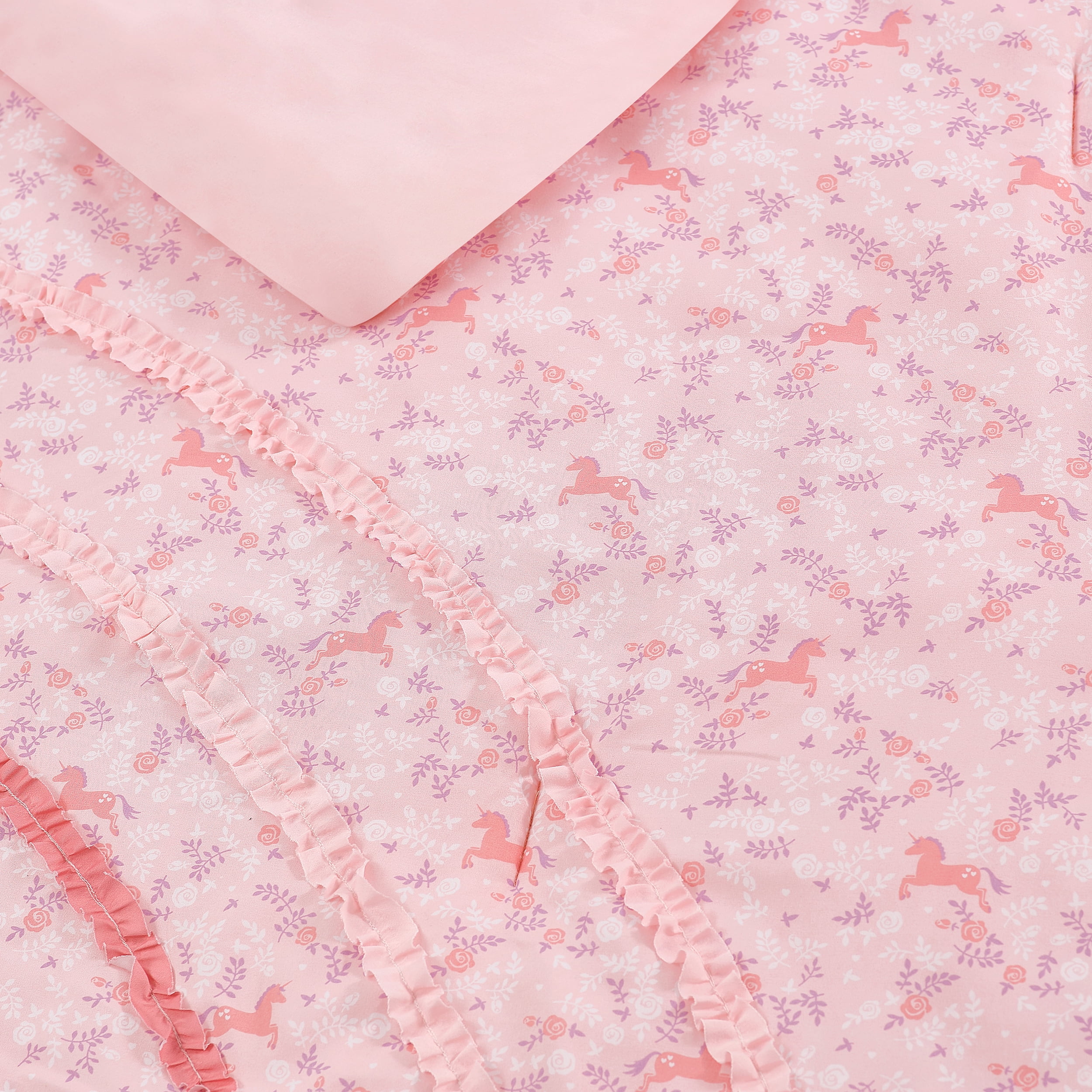 ALEX + BELLA Comforter Set PinkRainbow Ruffle Microfiber,Twin, 4 Piece