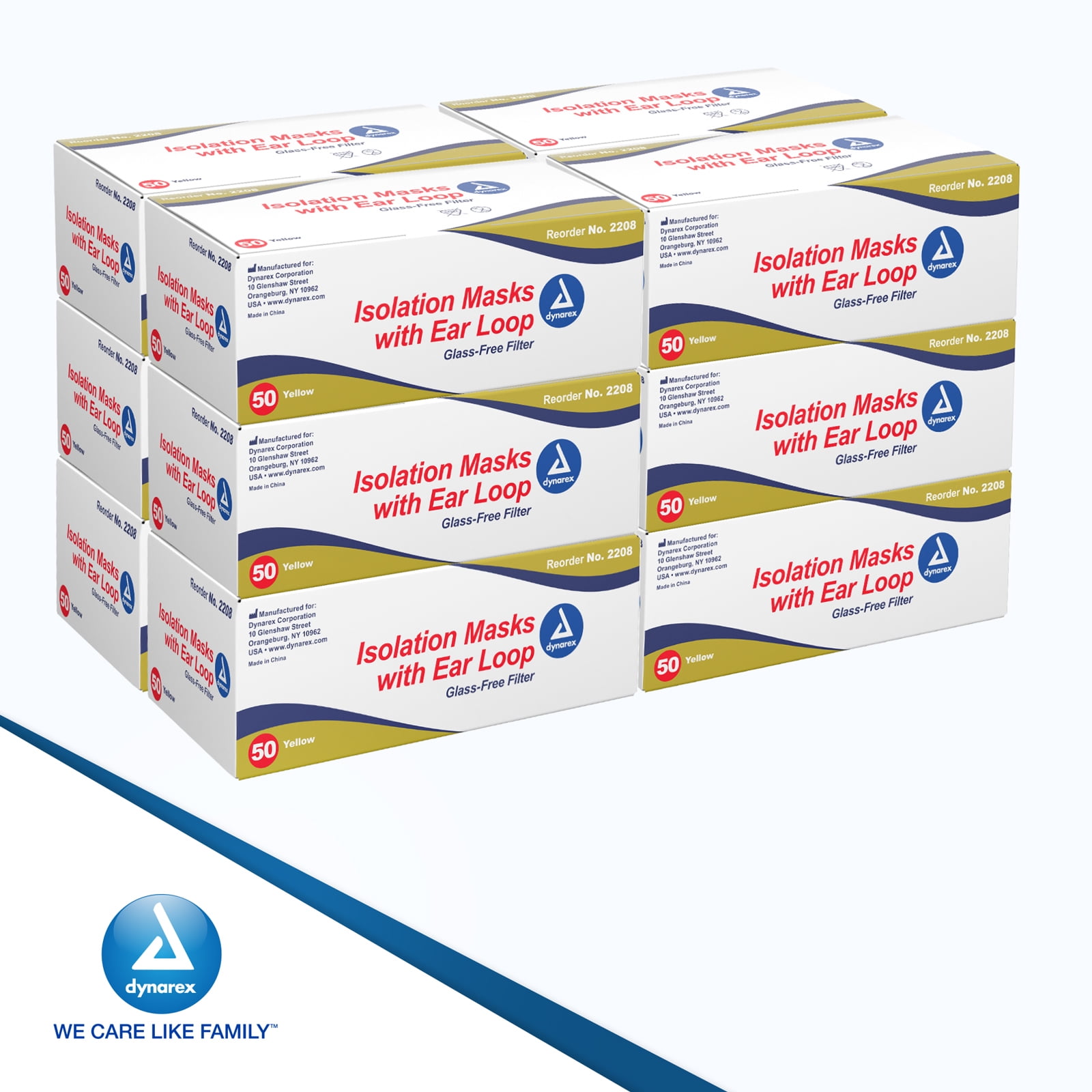 Dynarex Procedure Masks - Triple-Pleated Surgical Masks with No-Glass Filter, Ear Loops & Nose Strip - Disposable Medical Mask, Face Protection for Hospital - 50 per Box, 12 Boxes per Case - Yellow
