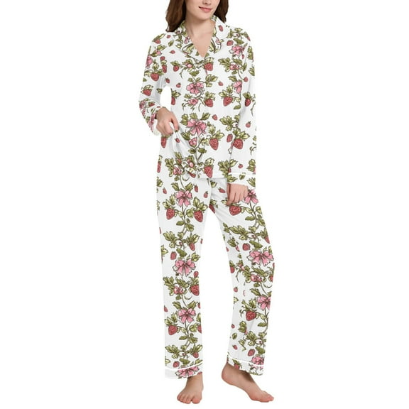 joogoo Pajamas Set for Women Strawberries Long Sleeve Pjs Loungewear L