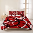 thumbnail image 3 of Queen Quilt Set 90''x96'', Red Geometric Lightweight Bedspread Coverlet Set with 2 Pillow Shams, Modern Abstract Black White Striped Lines Breathable All Season Quilt Bedding for Bedroom/Guest Room, 3 of 9