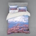 thumbnail image 2 of Mountain Duvet Cover Set, Pink Tones Cherry Blossom Tree Huge Mountain, Bedding Set with Shams and Fitted Sheet, 3 Sizes, by Ambesonne, 2 of 3