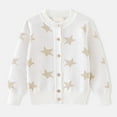 thumbnail image 2 of ZHOGXU Baby Girls Sweater Long Sleeve Star Print Knit Open Front Buttons Comfortable Stylish Cardigan For Everyday Wear White 5-6 Years, 2 of 3