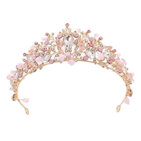 TUWAFE Pink Crystal Tiara Headband for Girls – Princess Rhinestone Crown Hair Accessory, Birthday Party & Dress Up, Alloy Rhinestone Tiaras for Girls
