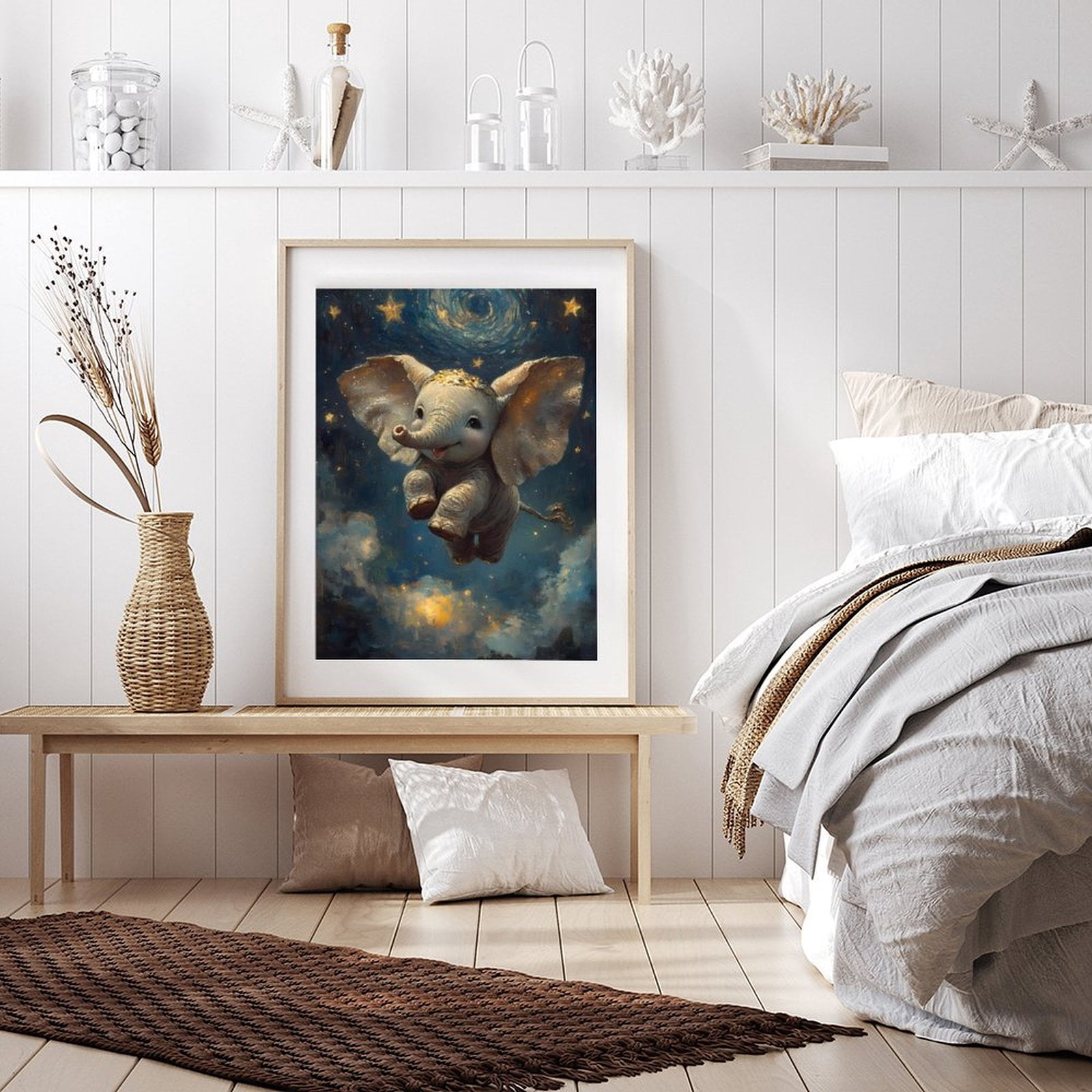 Diamond Art Kits for Adults - 5d Flying Baby Elephant Night Sky Diamond Painting for Adults, Diamond Art for Adults Beginners, Diamond Painting Kits for Adults for Home Wall Decor