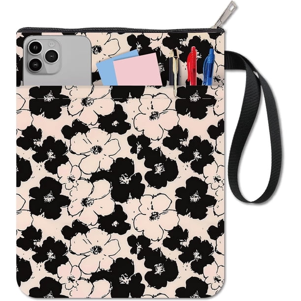 Funda protectora para libros de bolsillo con diseño floral. Funda de tela lavable con cremallera y bolsillo adicional.