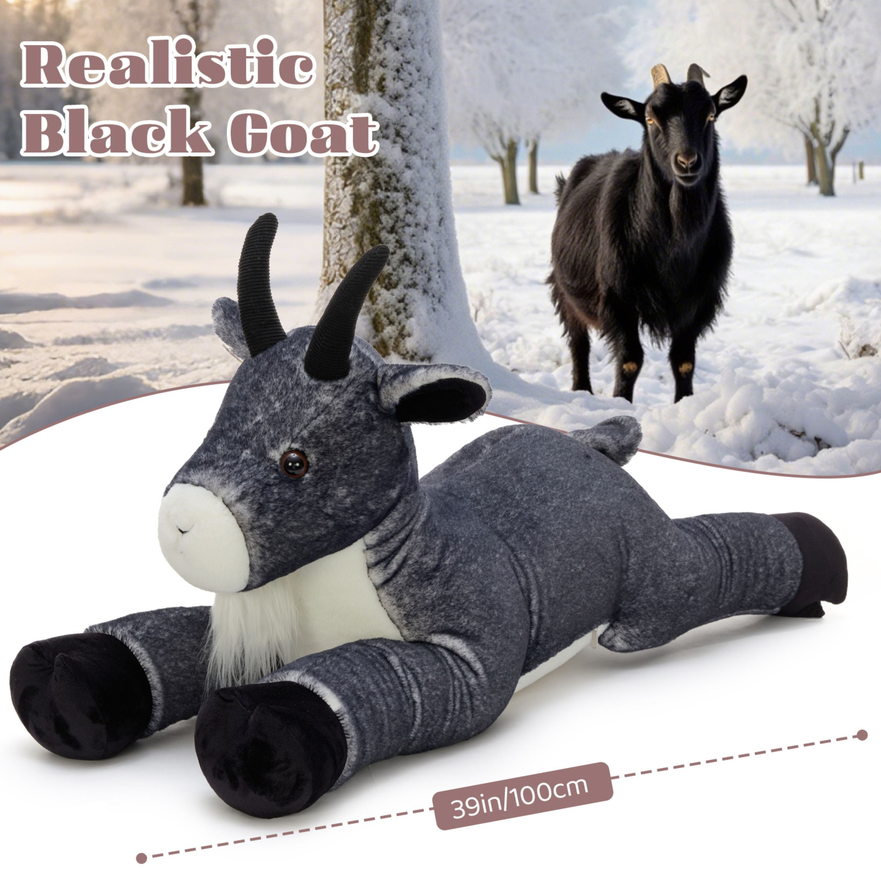 Muiteiur 39" Black Goat Stuffed Animal Soft Goat Plush Toy Body Pillow