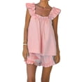 thumbnail image 3 of Fortune Ensemble 2 Pcs Pyjama Femme Été Tenue d'Intérieur à Volants Sans Manches Ample Hauts et Shorts, 3 of 3