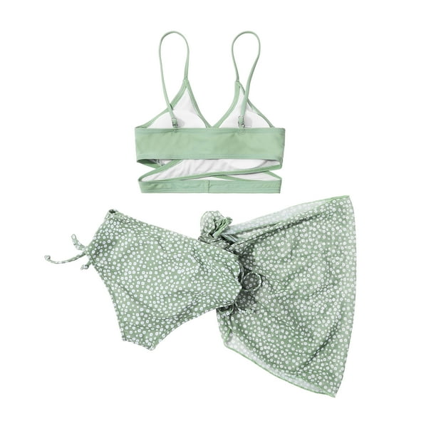 【THEAIRTOWN】sweet check 3-piece bikini set with skirt Girl's 3 Piece Bikini Swimwear High Waisted Bathing Suit