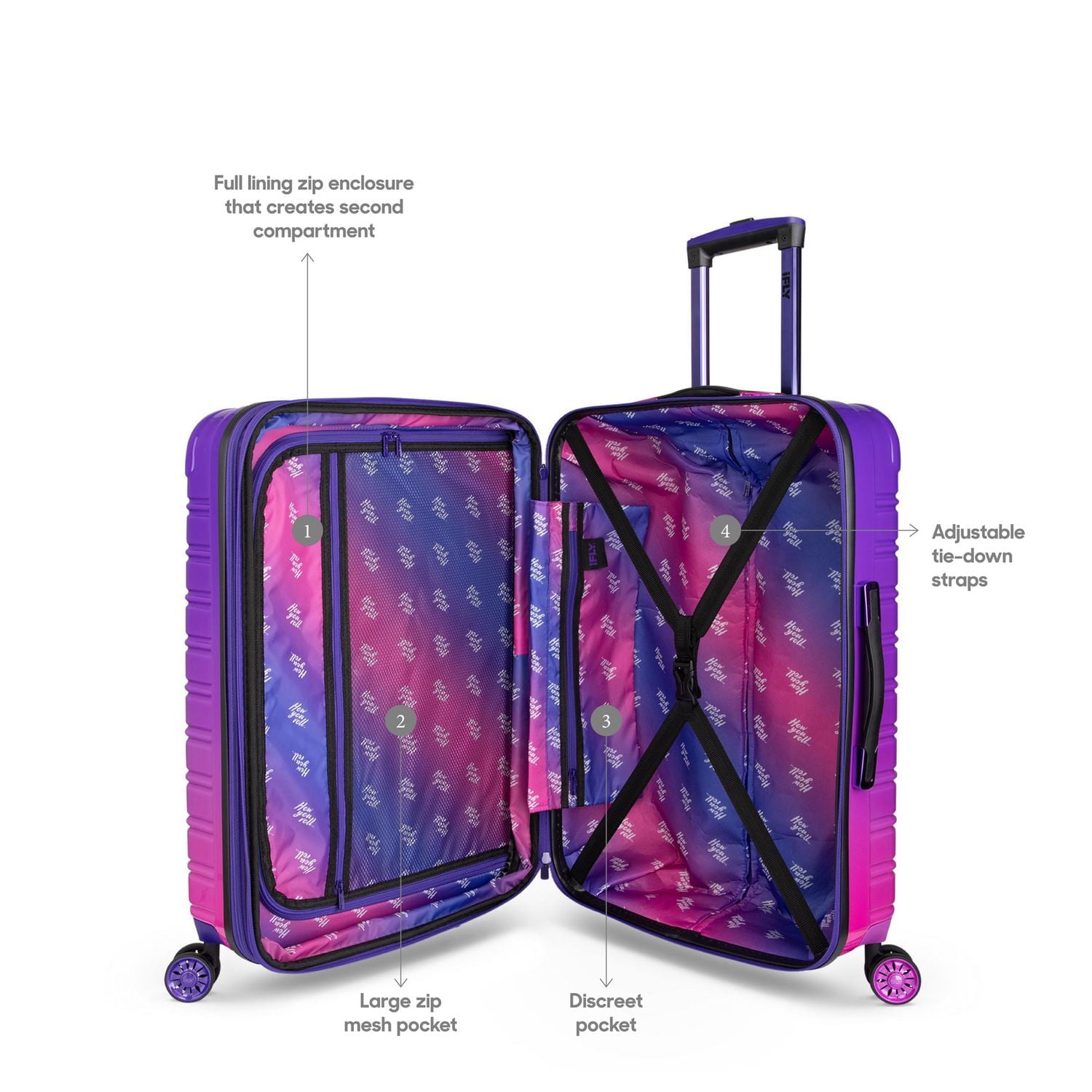 iFLY Hard Sided Fibertech Luggage 22", Midnight Berry