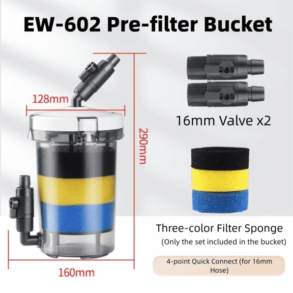 External Inline Fish Tank Pre-Filter With Transparent Housing, Aquarium Pre-Filter Canister, Mini Size Mechanical Filter For Shrimp & Reef Tanks (Without Pump),1