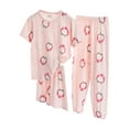 thumbnail image 2 of Delliss Girls 3 Pieces Pajamas Sets Silk Satin Sleepwear Short Sleeve Pjs Outfits Strawberry print short sleeved shorts and pants three piece set, 2 of 3