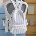 thumbnail image 4 of Women Bow Print Backpack with Multi-Pocket, Lace Trim Large Capacity School Bag for Travel Shopping (Purple), 4 of 7