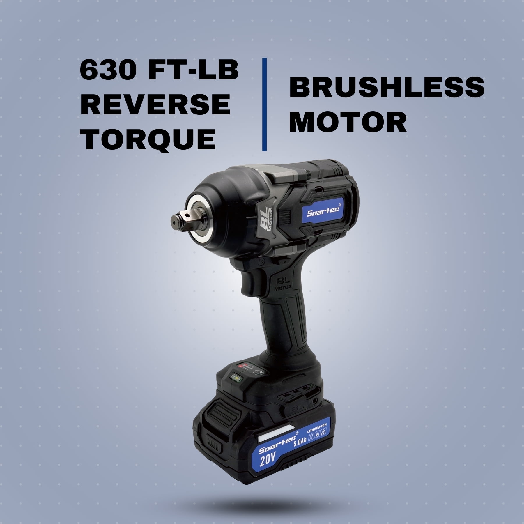 Soartec 1/2" 20V Cordless Impact Wrench 850N.M. Brushless Motor