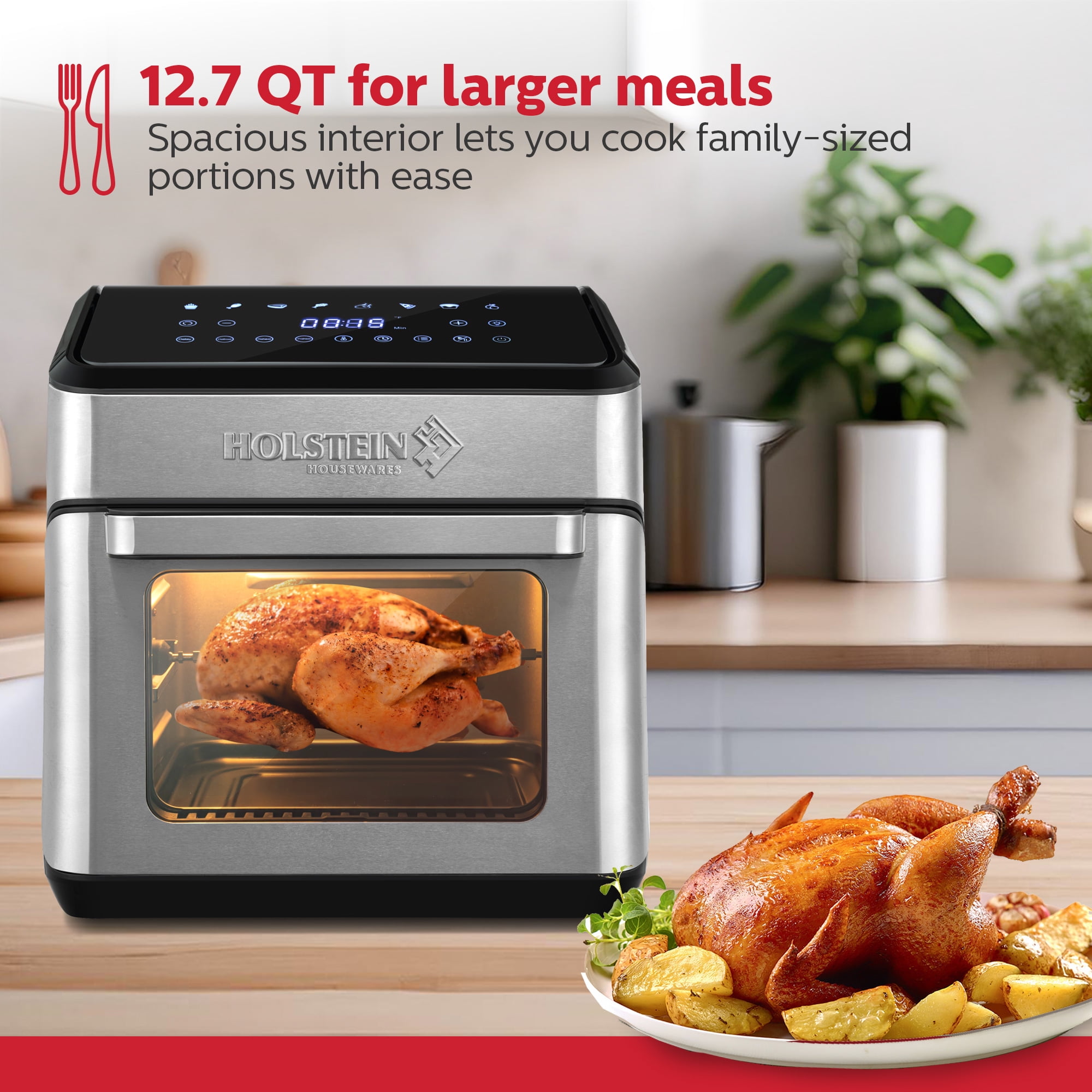 Holstein Housewares 12.7 QT. AIR FRYER OVEN – Family Size, 8 Presets, Adjustable Temperature, Accessories Included, Hot Air Technology for Healthier Cooking