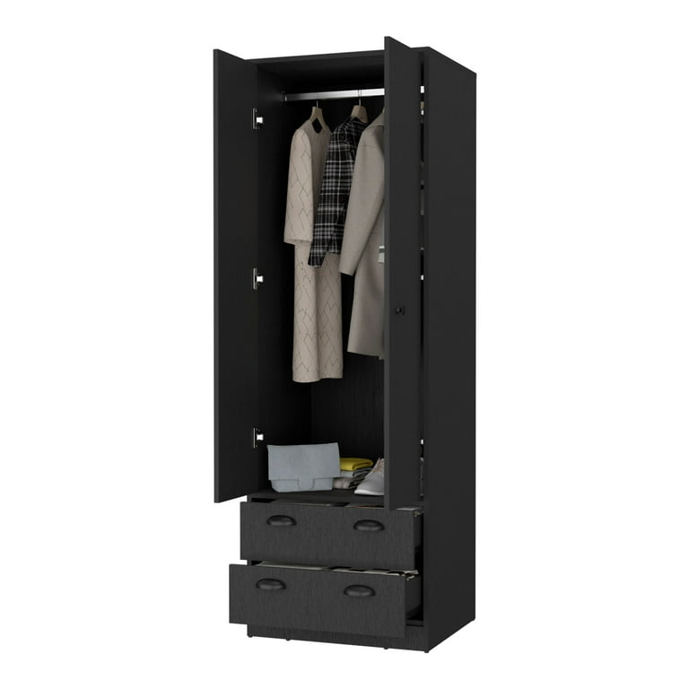 Homiyad 2-Door 2-Drawer Armoire with Hanging Rod Black