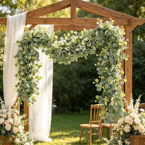 yulier Artificial Garland 70.86 inch Spring Garland with Flowers, Faux Vines Floral Hanging Garland for Holiday Wedding Spring Home Party Window Door Fireplace Table Indoor Outdoor Decor