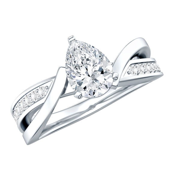 Rosec Jewels Pear Shaped Lab Diamond Engagement Ring - 0.6 Carat - EF-VS Quality Certified, 925 Sterling Silver, US 4.00