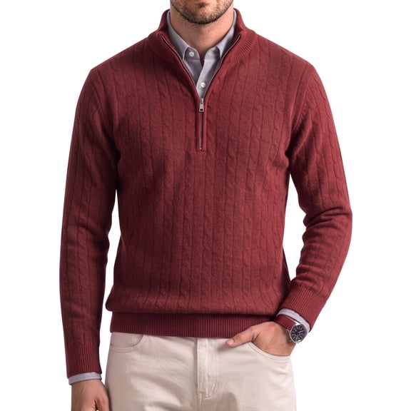 GENTS BLISS Long Sleeve Men Sweaters Zipper Pullover Knitted Sweaters for Men Twist Textured Collar Men Sweaters