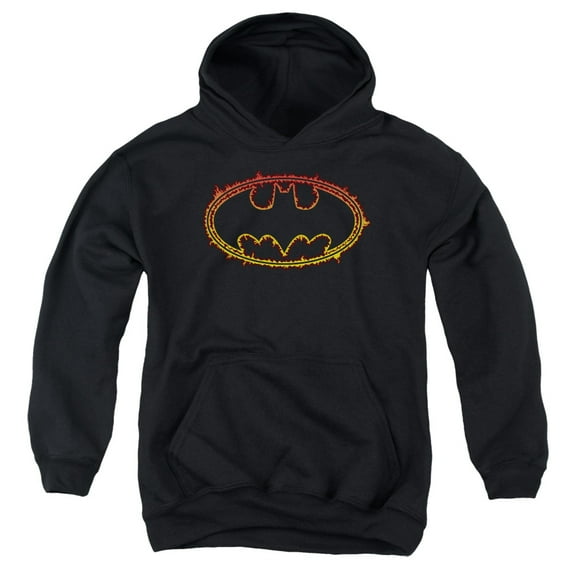 Batman - Flame Outlined Logo - Youth Hooded Sweatshirt - Large