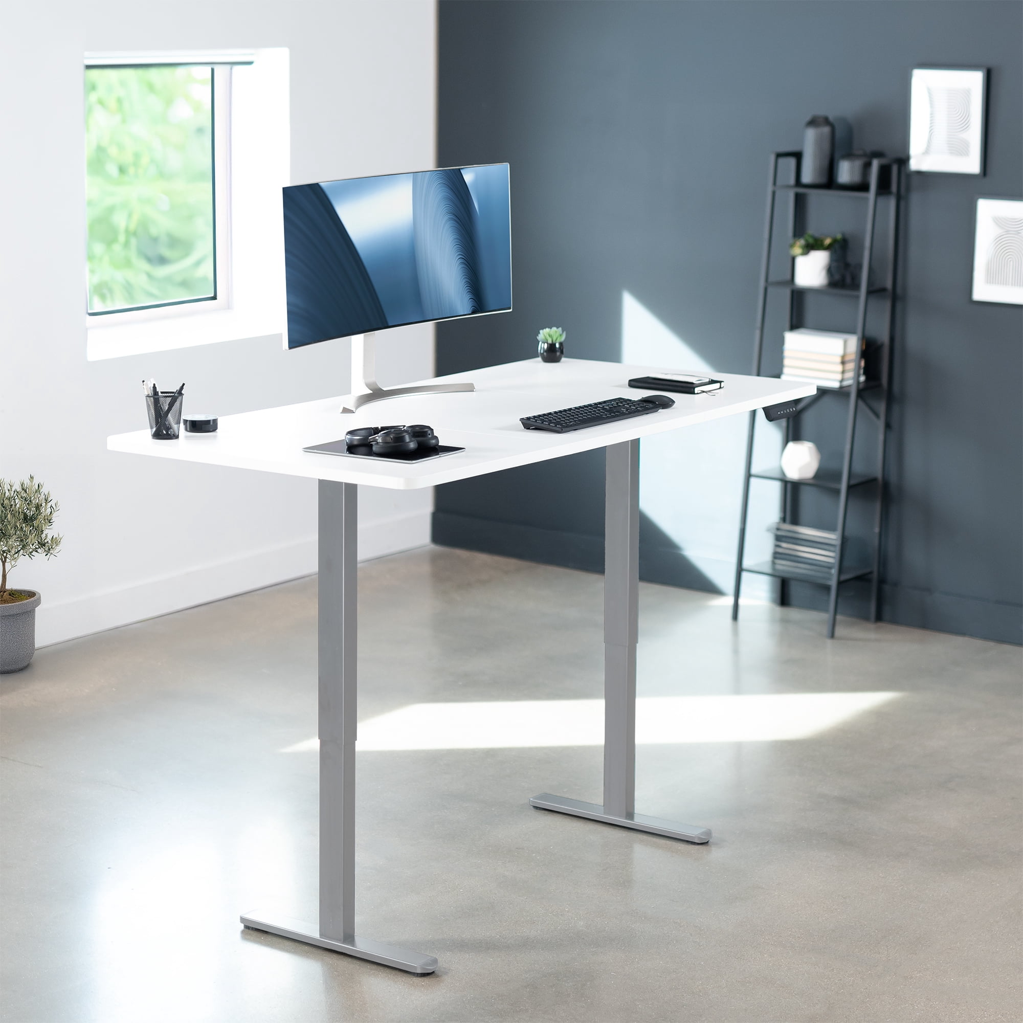 VIVO Electric Dual Motor 71” x 36” Standing Desk, White Top, Gray Frame
