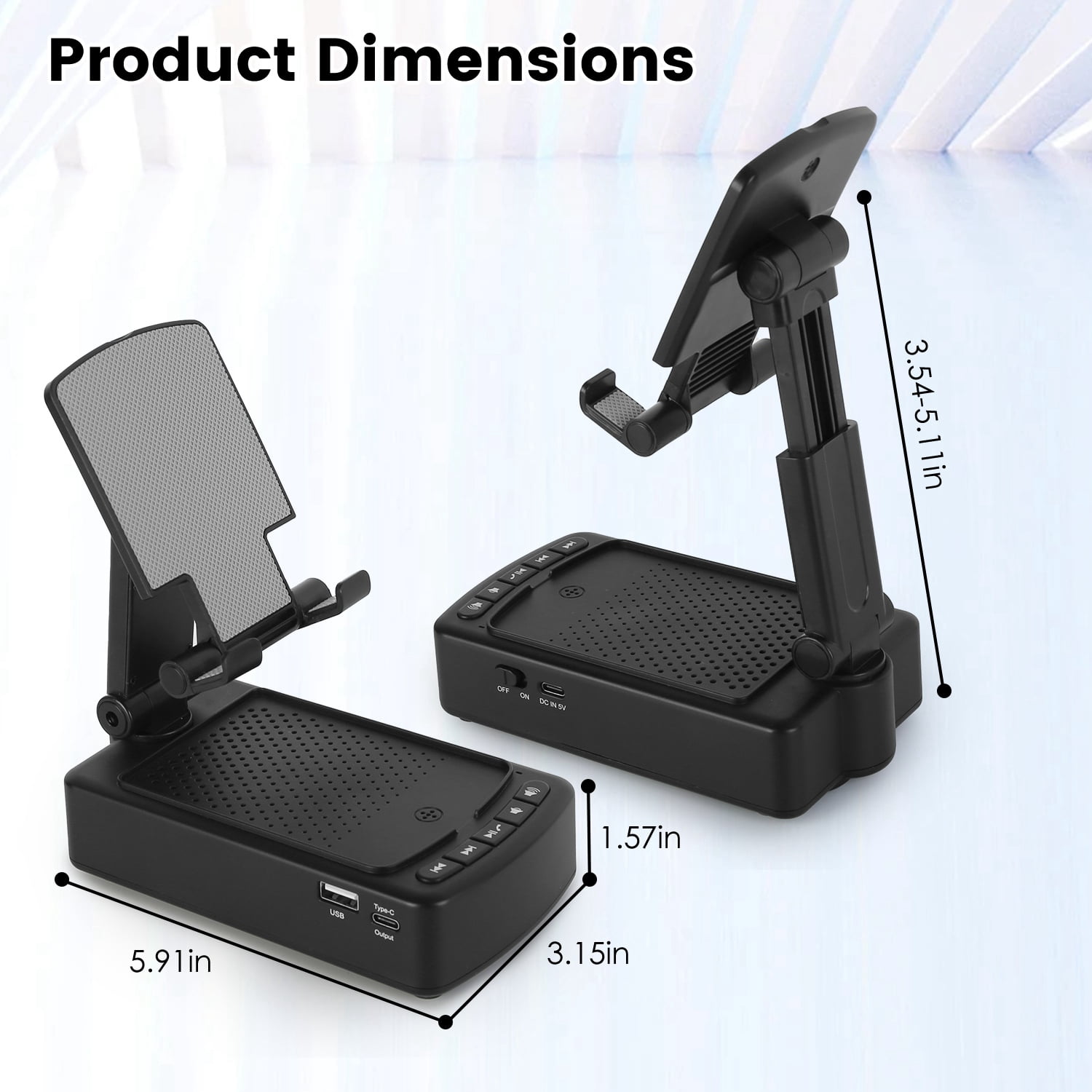 Imountek 3 in 1 Cell Phone Stand with Wireless Speaker, 8000mAh Power Bank, Compatible with Phone Tablet, Foldable Design for Home Office Outdoor, Black