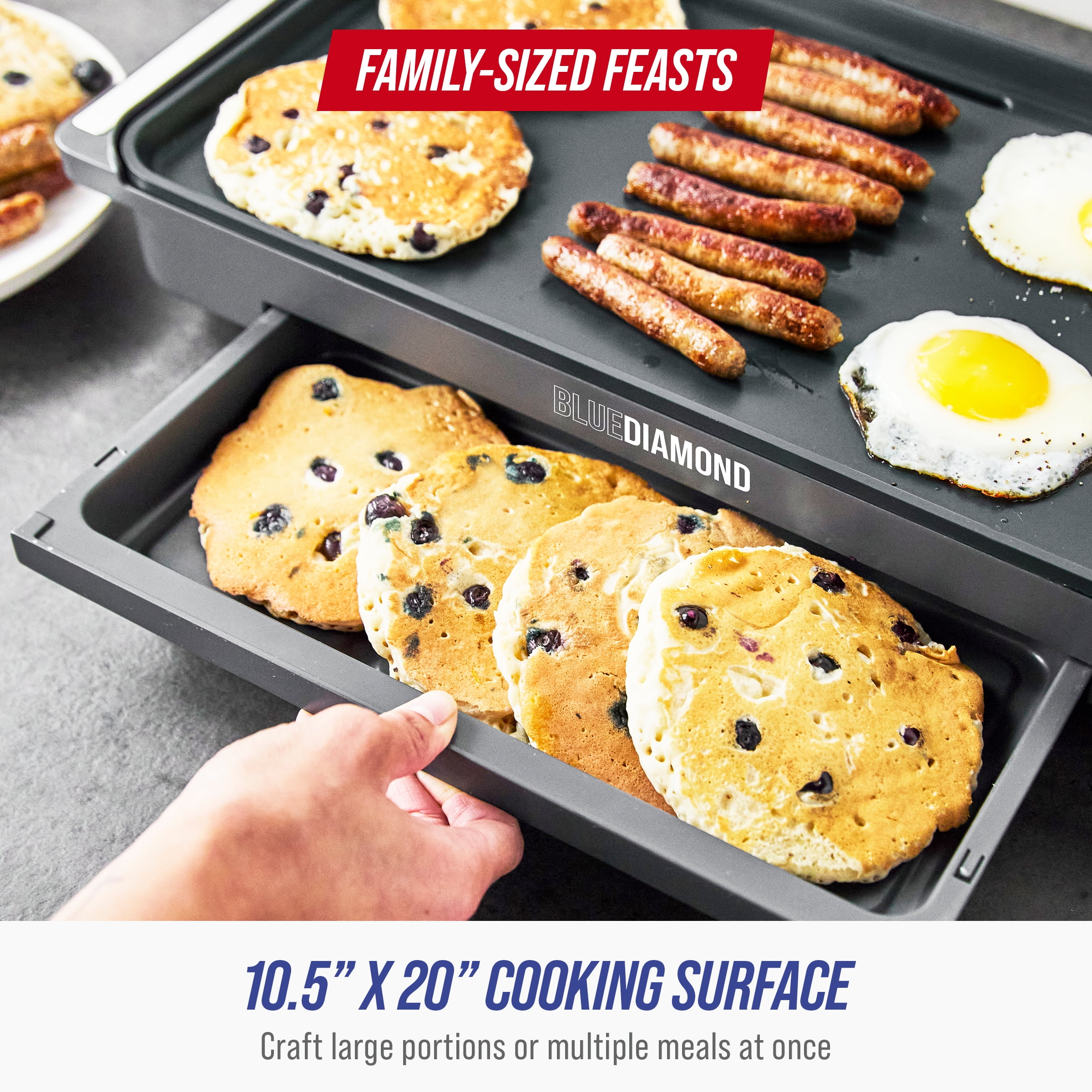 Blue Diamond XL Electric Cermaic Non Stick Griddle with Warming Tray, Graphite