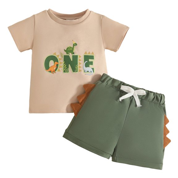 Tigivemen Baby Boy Clothes First Birthday Outfit Dinosaur Short Sleeved T Shirts Shorts 2Pcs Set Toddler Boys Outfits Yellow,12-18 Months
