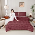 thumbnail image 4 of Feelyou Adult Boho Damask Queen Comforter Set, Maroon Butterfly Moth Bedding Set, 3pcs, 4 of 8