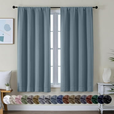 EDASCV-Ava Stone Blue Blackout Curtains for Bedroom 63 Inch Length 2 Panels, Solid Thermal Insulated Energy Saving Rod Pocket Window Treatment Curtains Blackout Drapes, W40 x L63 Inch, Stone Blue