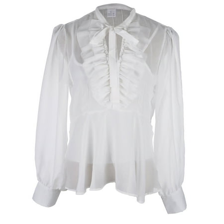 Feinuhan - S/M Fit White Royal Inspired Full Sleeve Sheer High Collared ...